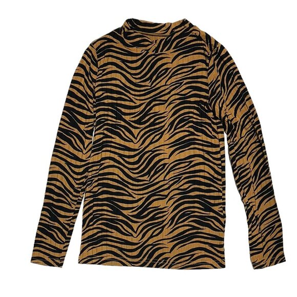 NEW Amazon Essentials Girls Slim-fit Long-Sleeve Mockneck Top Brown Animal - Picture 3 of 3